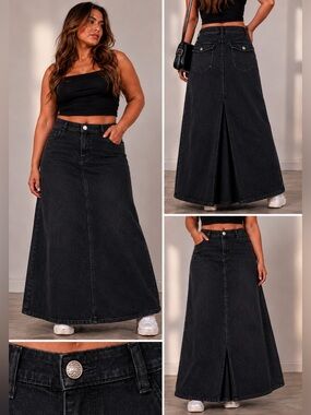 Style J women’s Black‎ Denim Maxi Skirt Size 38